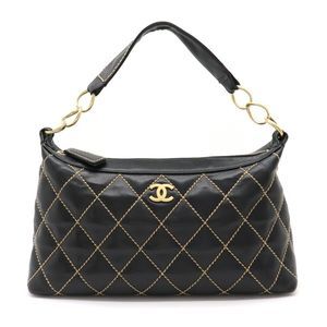 Chanel Wild Stitch Cocomark Chain Shoulder Bag Black Gold Hardware